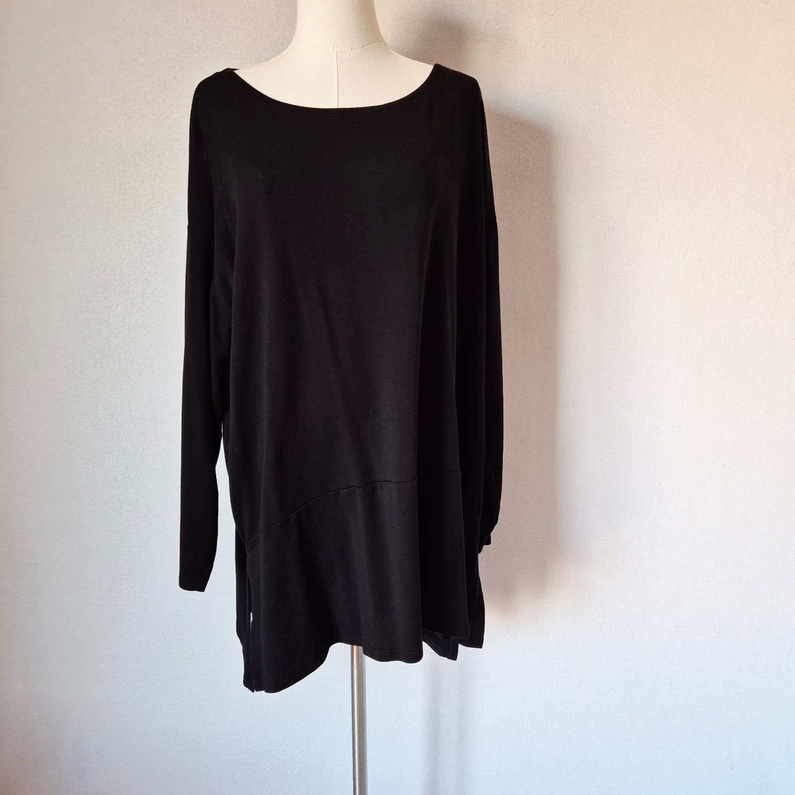 EILEEN FISHER French Terry Tunic Long Sleeve Top Black Tencel Blend One Size - Thumbnail 3