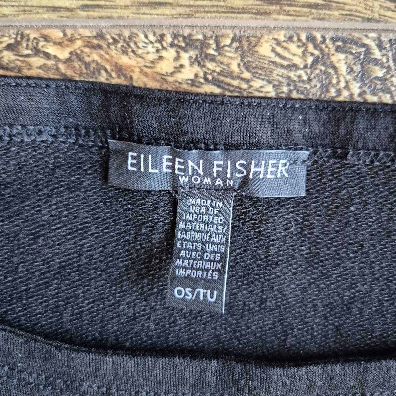 EILEEN FISHER French Terry Tunic Long Sleeve Top Black Tencel Blend One Size - Thumbnail 9