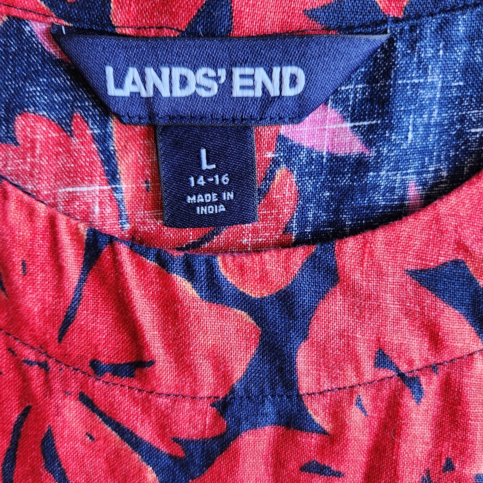 EUC Lands' End 100% Linen Floral Summer Blouse Short Sleeve Pink Blue Women's L - Thumbnail 8