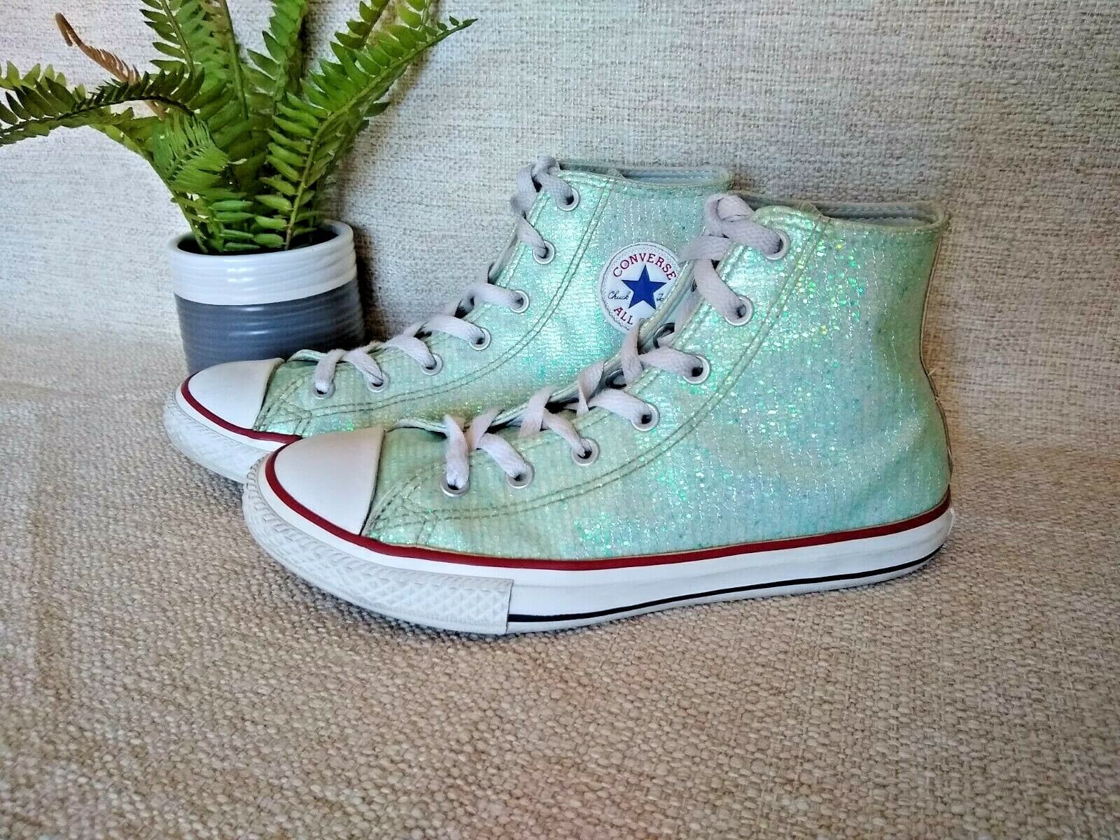 Converse Chuck Taylor All Star Junior High Top Ankle Sneaker Sparkle Mint US5 - Thumbnail 2