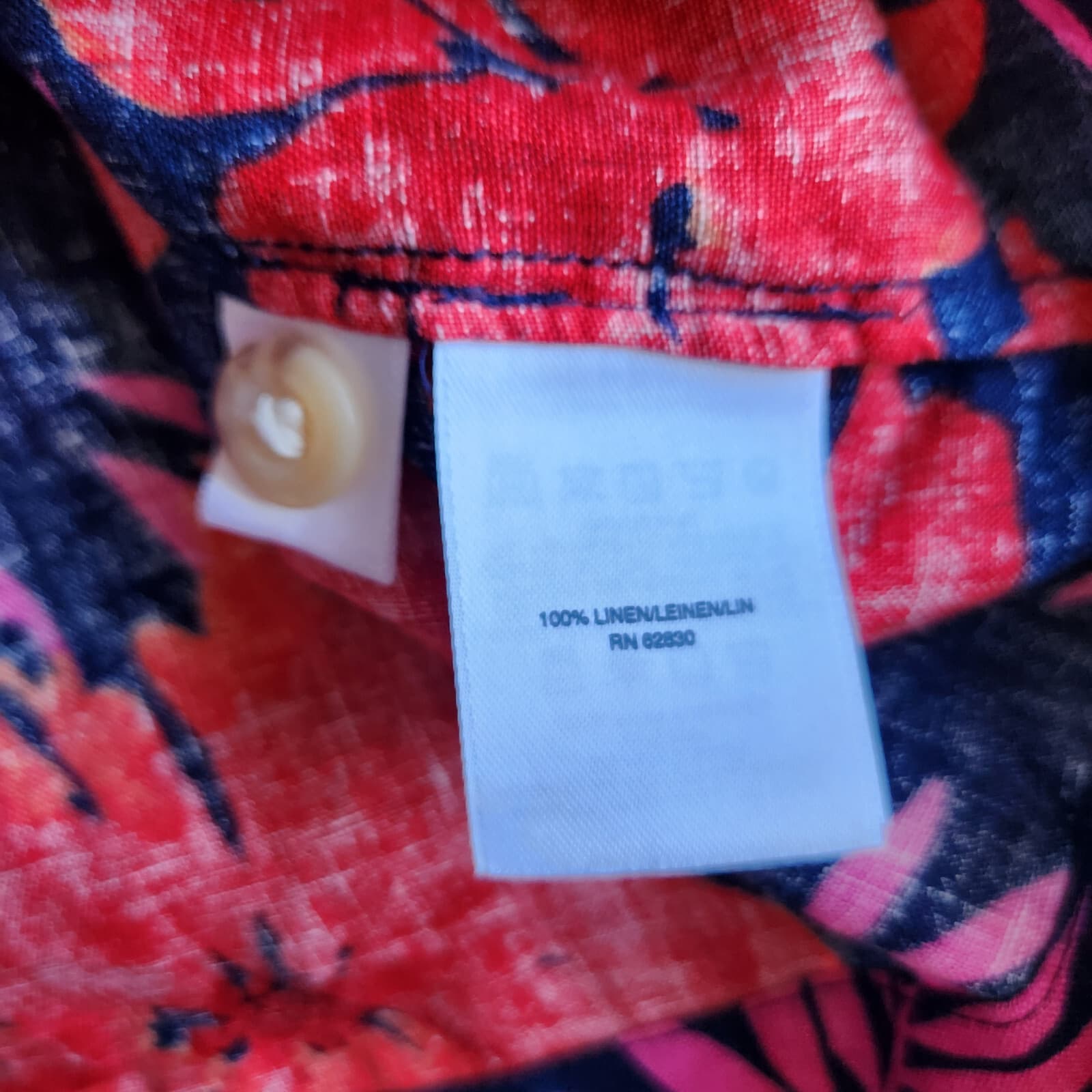 EUC Lands' End 100% Linen Floral Summer Blouse Short Sleeve Pink Blue Women's L - Thumbnail 9