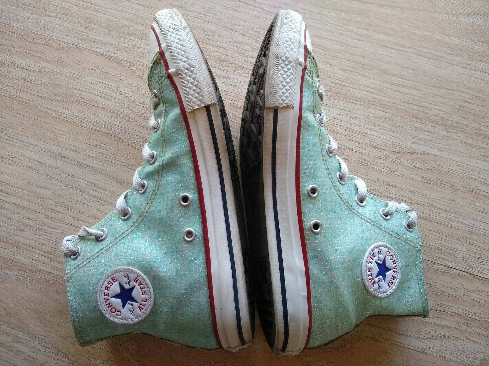 Converse Chuck Taylor All Star Junior High Top Ankle Sneaker Sparkle Mint US5 - Thumbnail 4