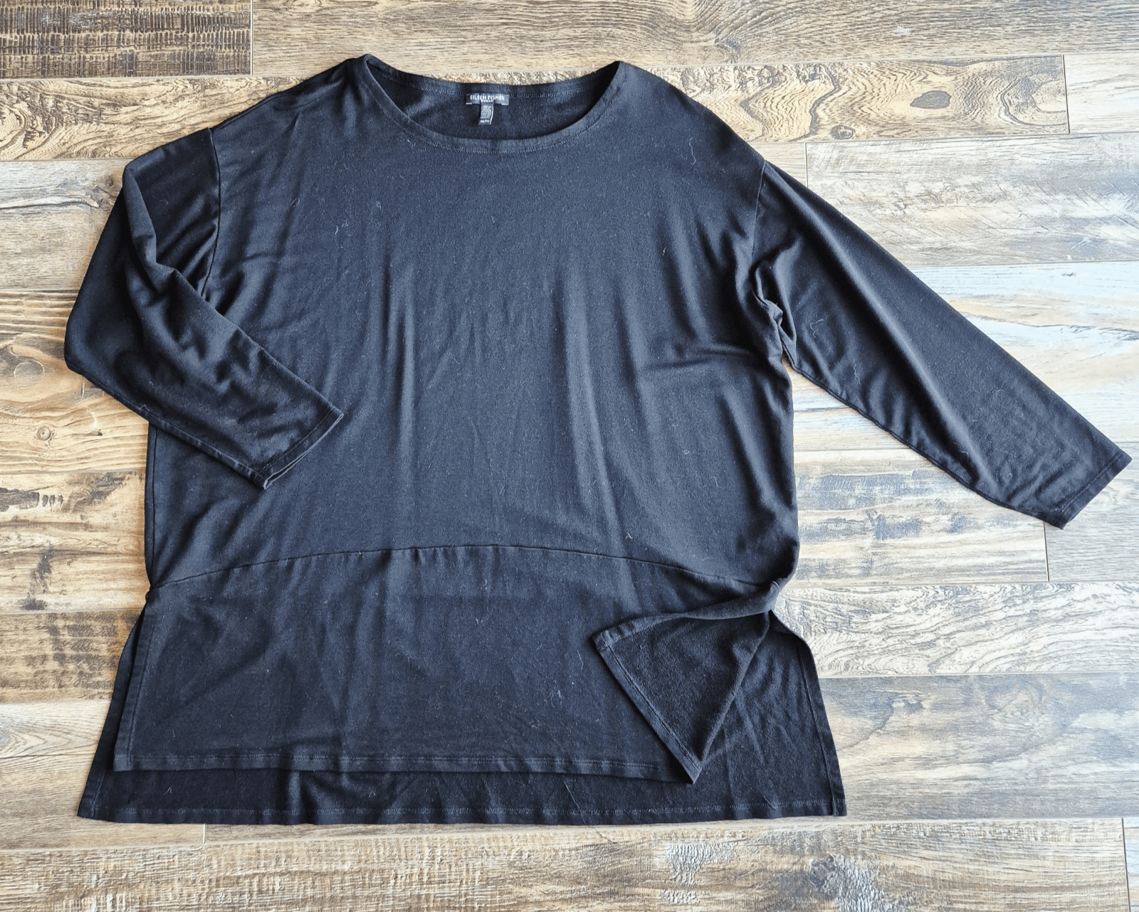 EILEEN FISHER French Terry Tunic Long Sleeve Top Black Tencel Blend One Size - Thumbnail 8