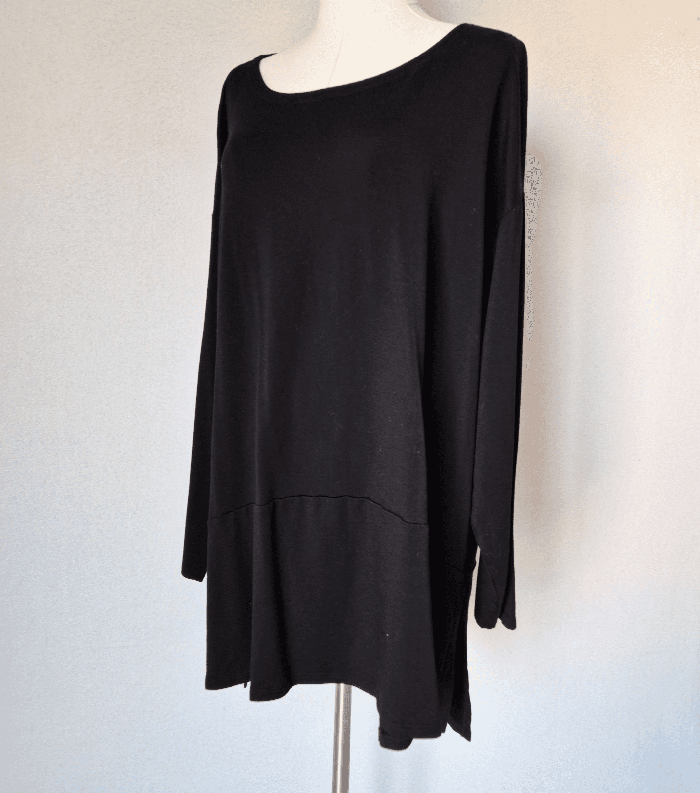 EILEEN FISHER French Terry Tunic Long Sleeve Top Black Tencel Blend One Size - Thumbnail 4