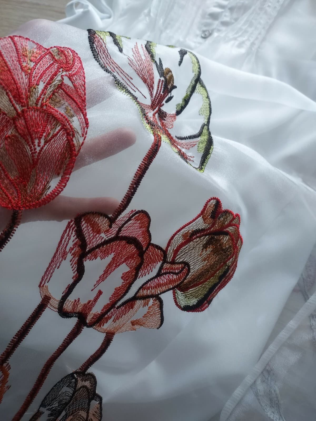 NWoT Lady Ribbon Embroidered Floral Shirt Mini Dress Button White Chest 40 (S/M) - Thumbnail 12