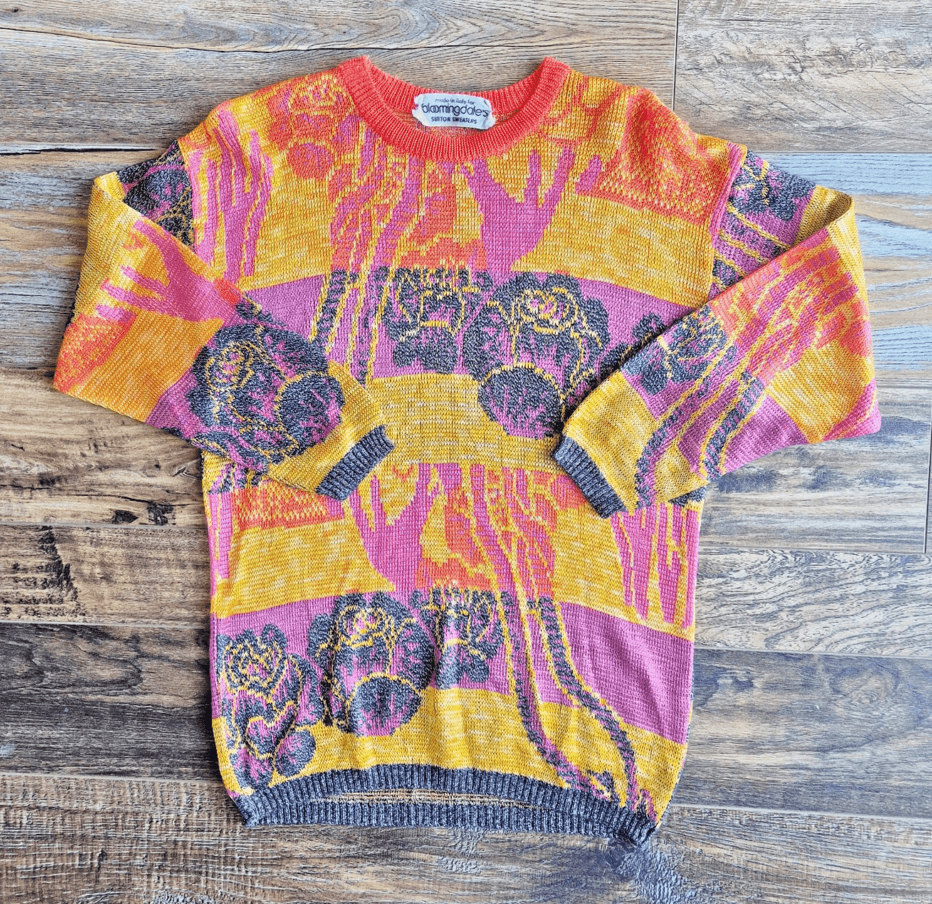 Vintage Bloomingdale's Made in Italy Sutton Sweater Multi Abstract Intarsia Knit - Thumbnail 3