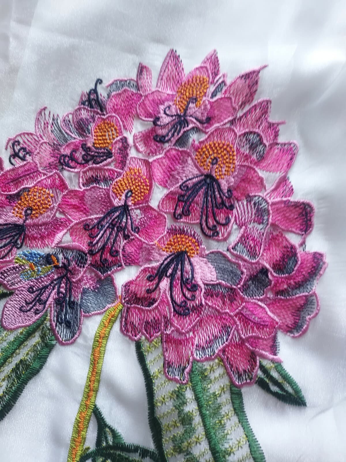 NWoT Lady Ribbon Embroidered Floral Shirt Mini Dress Button White Chest 40 (S/M) - Thumbnail 9
