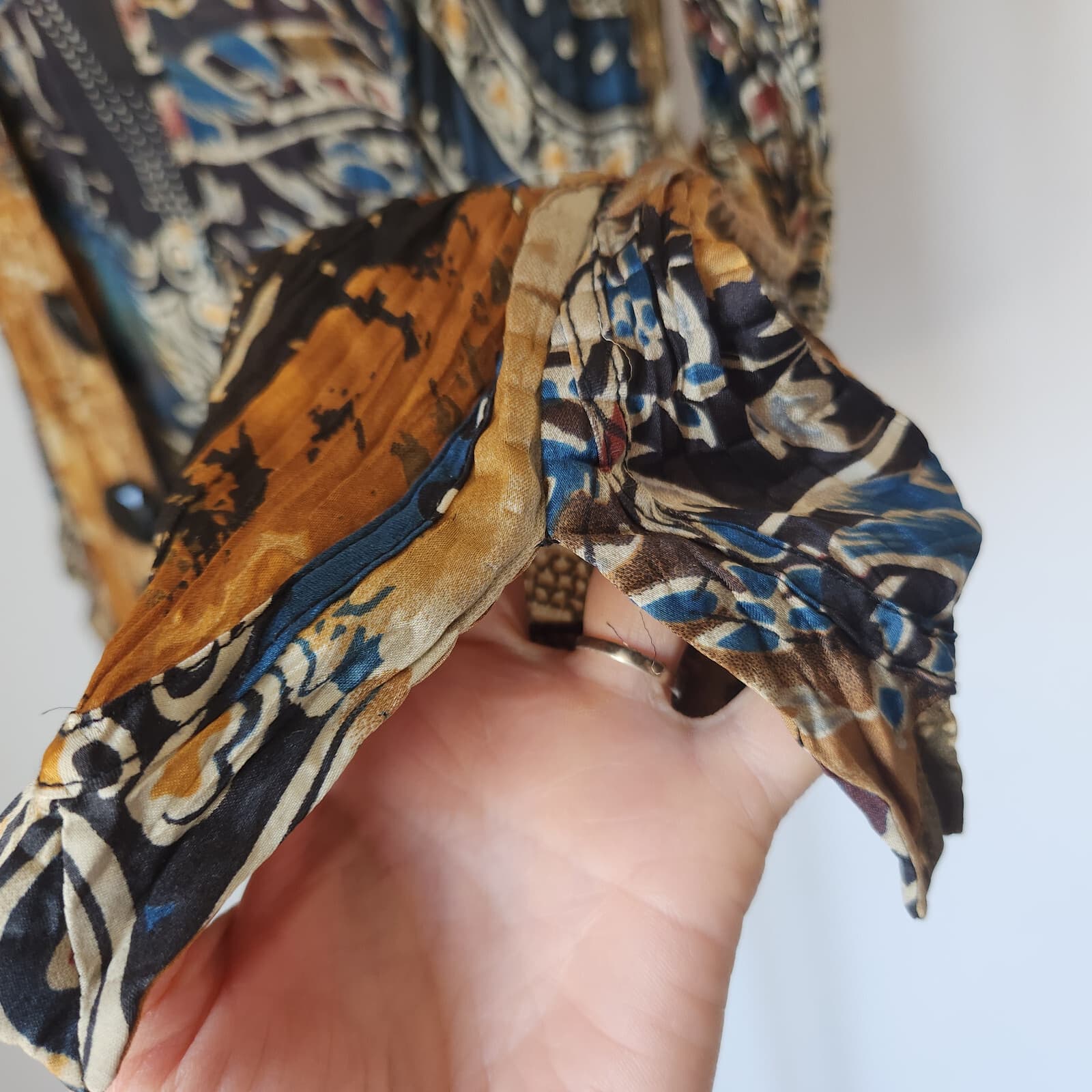 Alberto Makali Satin Crinkle Bead Blazer Jacket Mesh-Lining Geo-Printed Womens M - Thumbnail 8