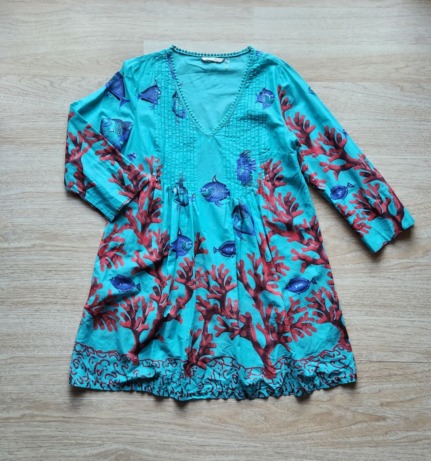 NWoT Soft Surroundings Seychelles Coral-Bead Fish Coral Cover-Up Top Green Sz.S - Thumbnail 6