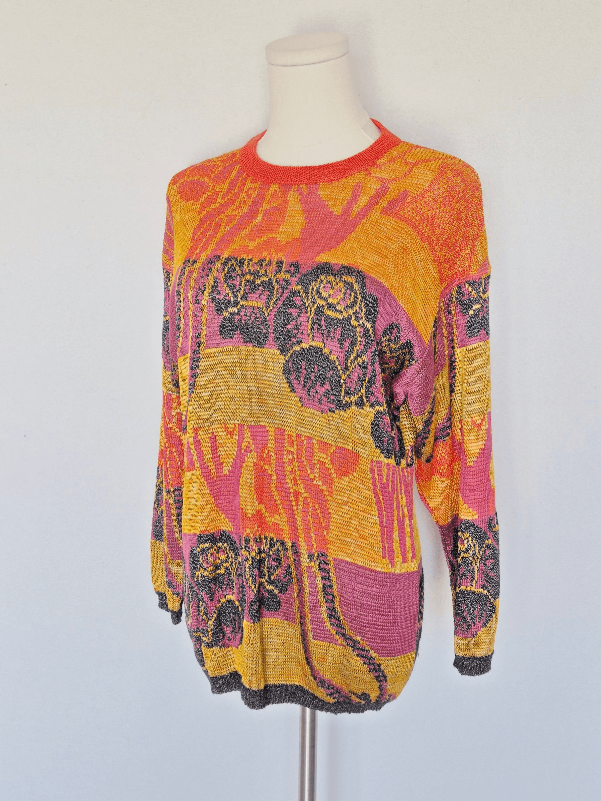 Vintage Bloomingdale's Made in Italy Sutton Sweater Multi Abstract Intarsia Knit - Thumbnail 2