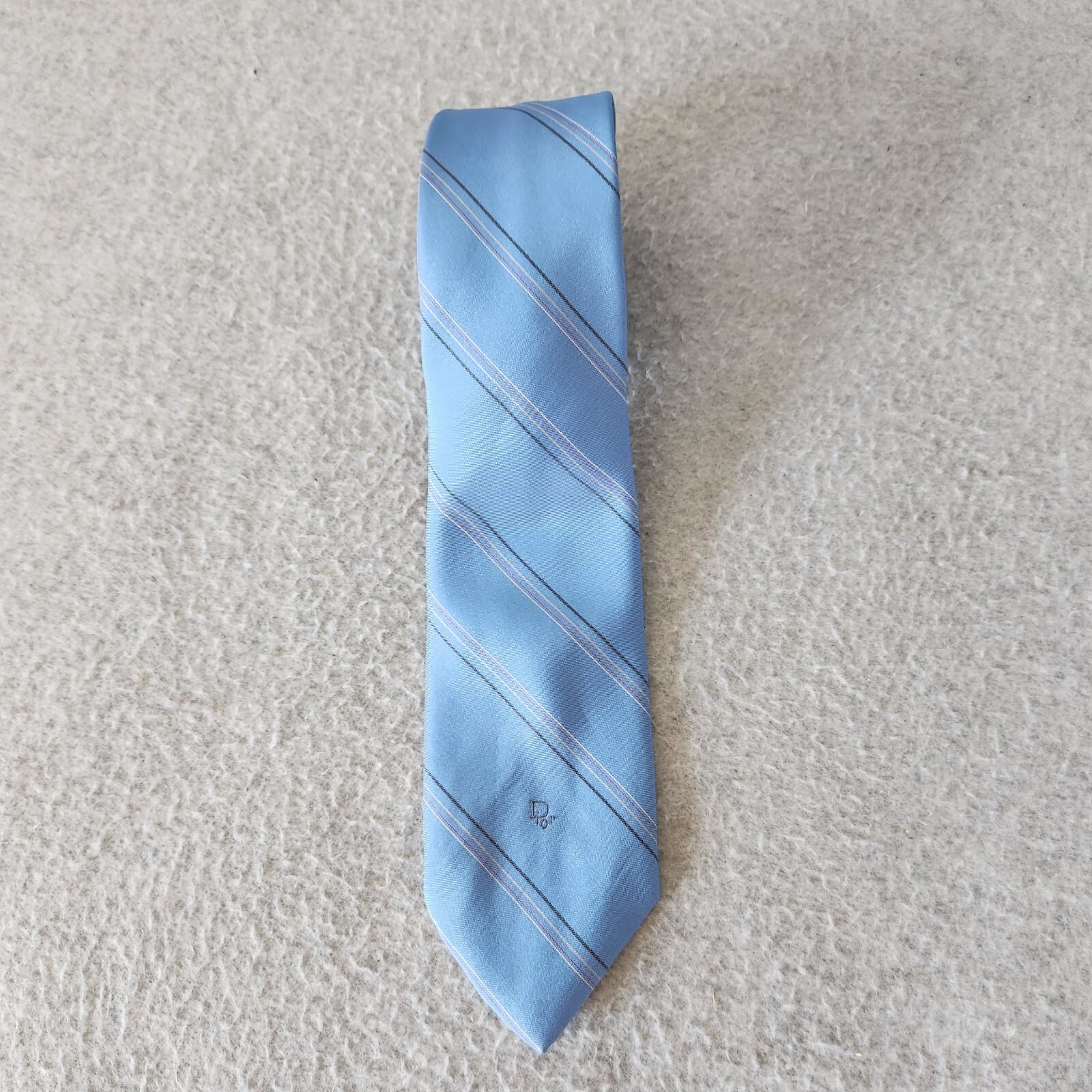 Christian Dior Silk Blend Traditional Standard Width Necktie Blue Stripe - Thumbnail 2