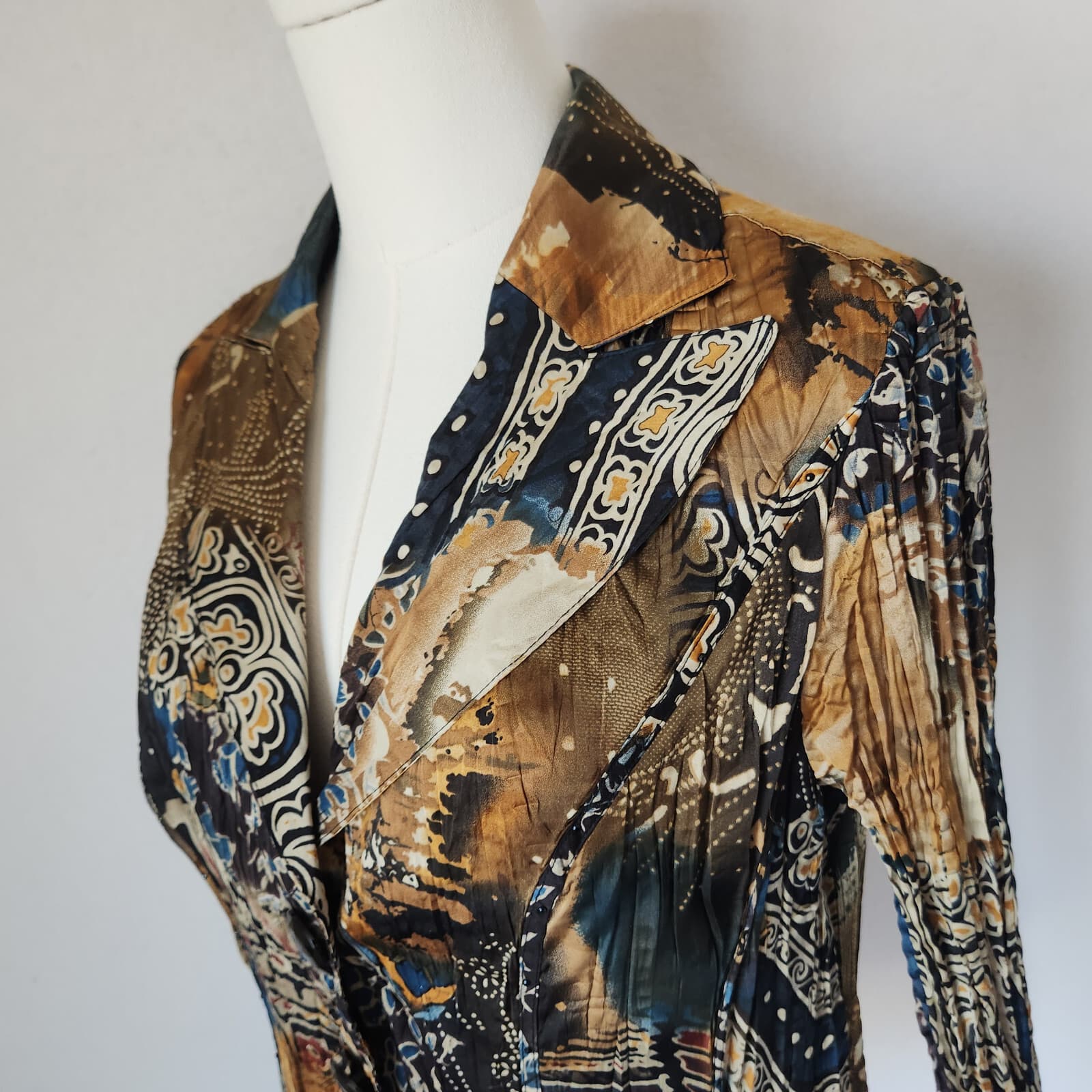 Alberto Makali Satin Crinkle Bead Blazer Jacket Mesh-Lining Geo-Printed Womens M - Thumbnail 4