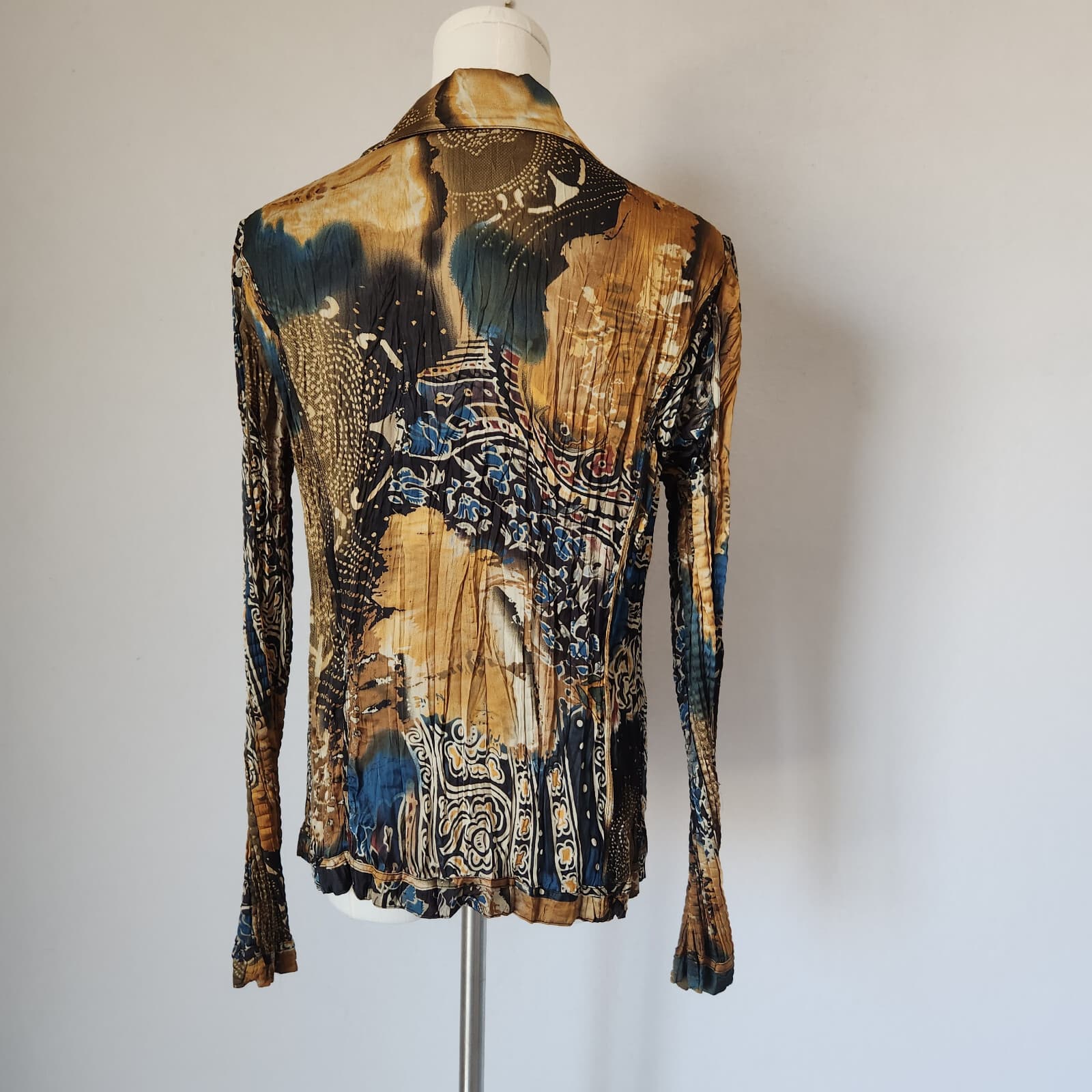 Alberto Makali Satin Crinkle Bead Blazer Jacket Mesh-Lining Geo-Printed Womens M - Thumbnail 9