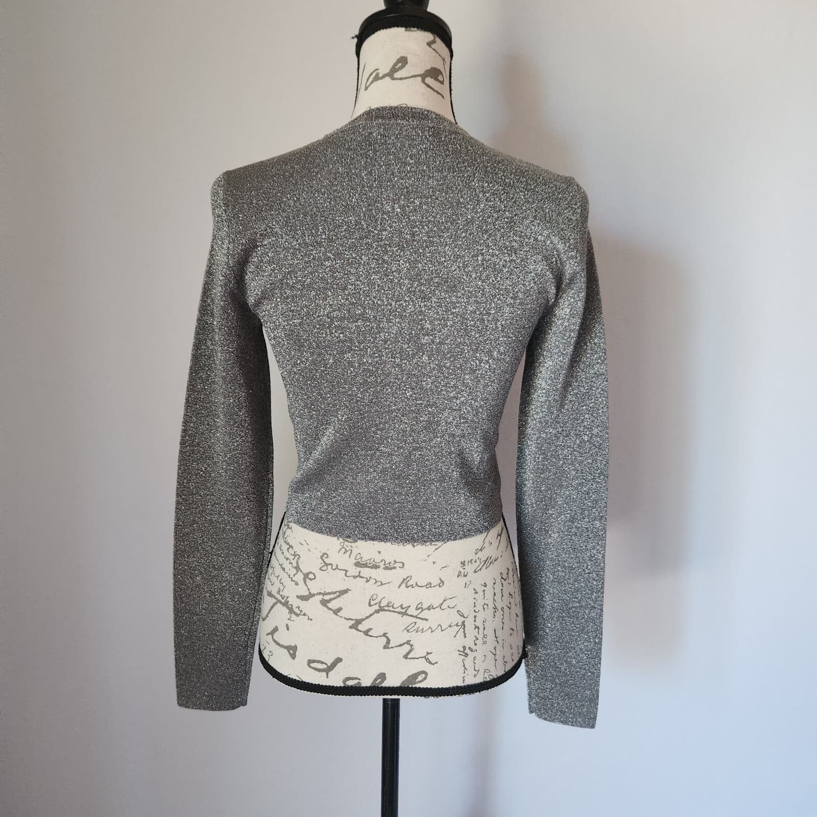Alice + Olivia Ciara Silver Metallic Cropped Sweater Wool Blend Crew Neck Sz.S - Thumbnail 9