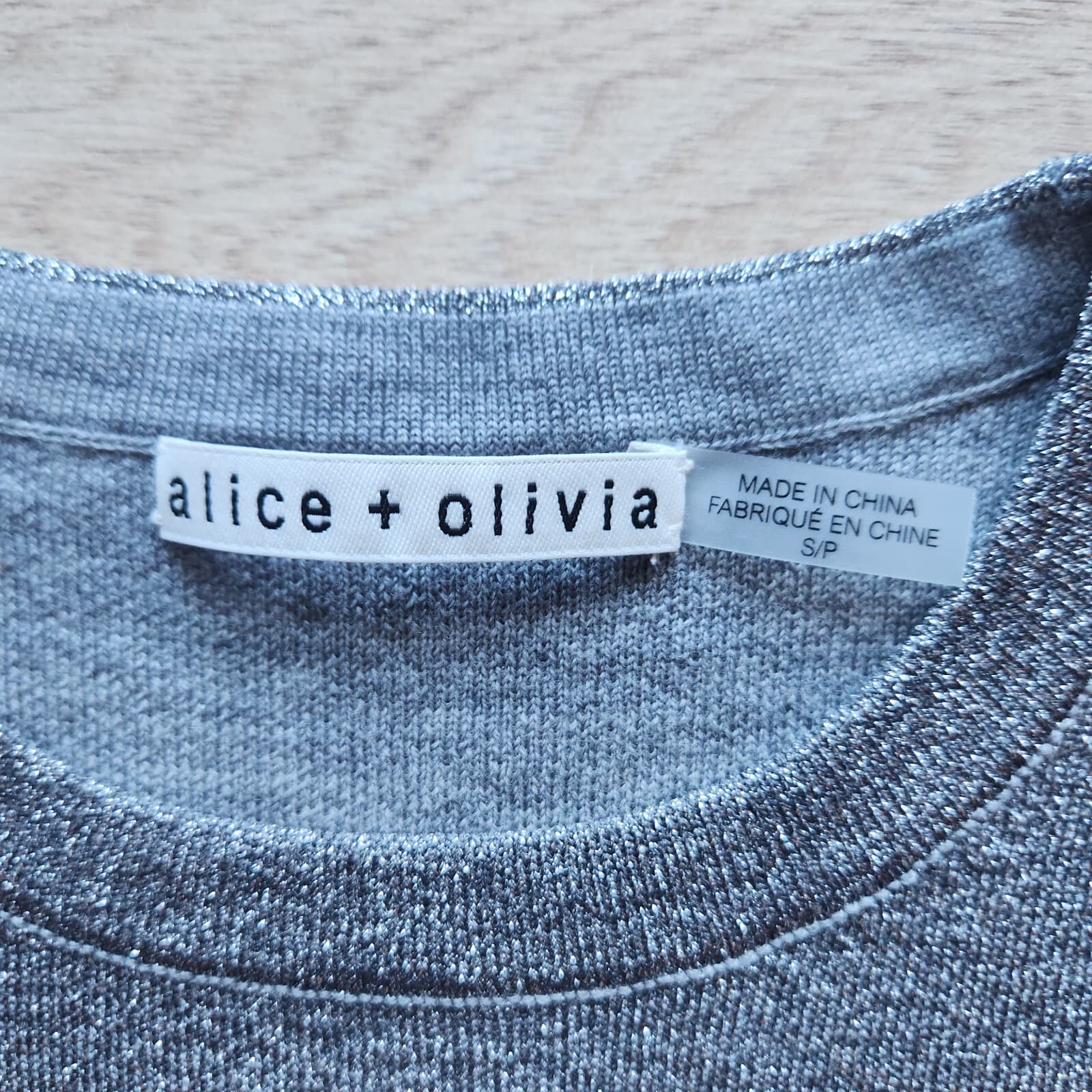 Alice + Olivia Ciara Silver Metallic Cropped Sweater Wool Blend Crew Neck Sz.S - Thumbnail 11