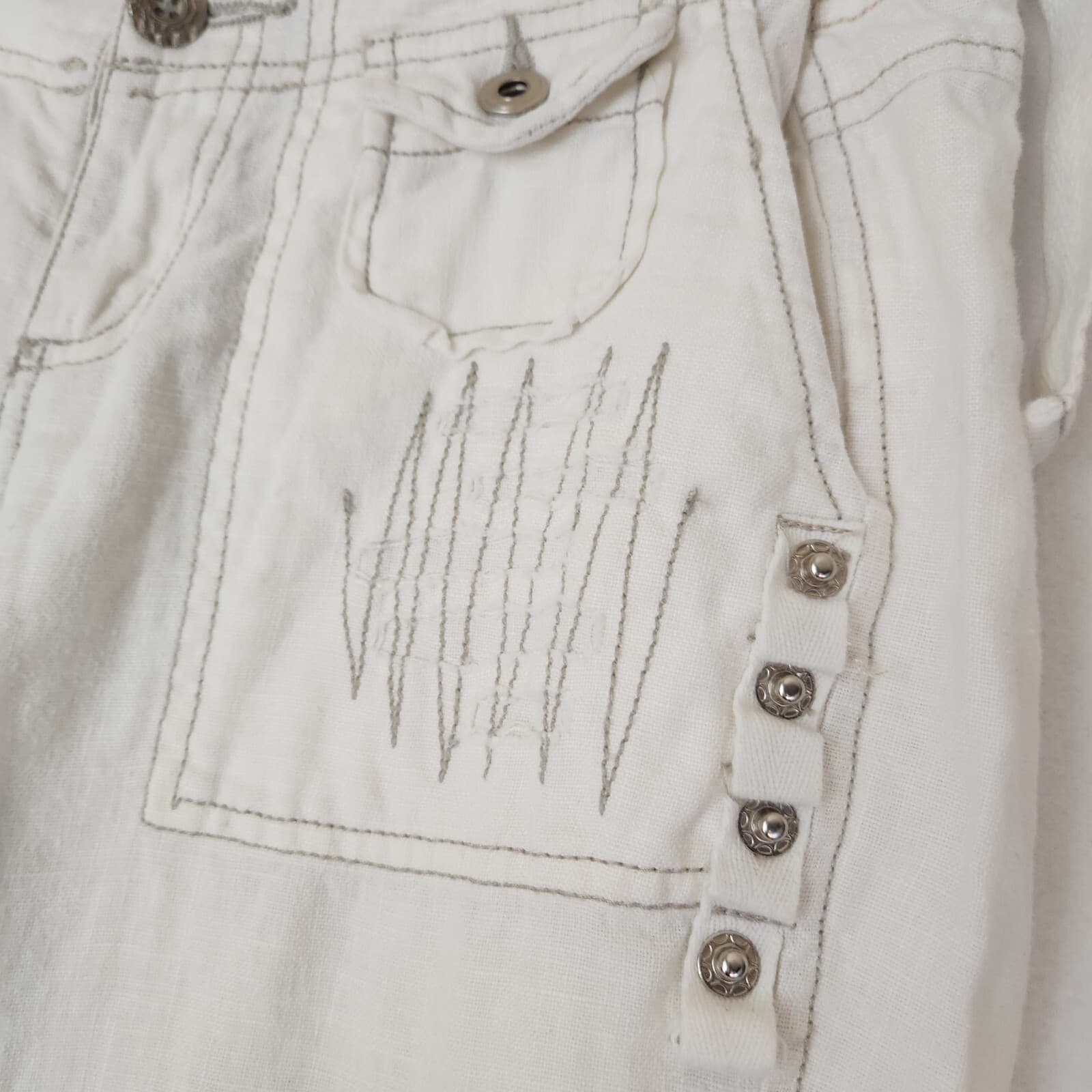 Monoreno 100% Linen Distressed Button Accent Shorts Tie-Hem White Women's S - Thumbnail 4