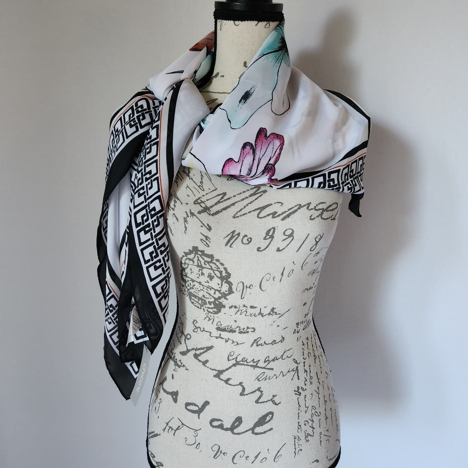 NWT Chico's Satin Floral BC Square Scarf Mulitcolor 42"x42" - Thumbnail 5