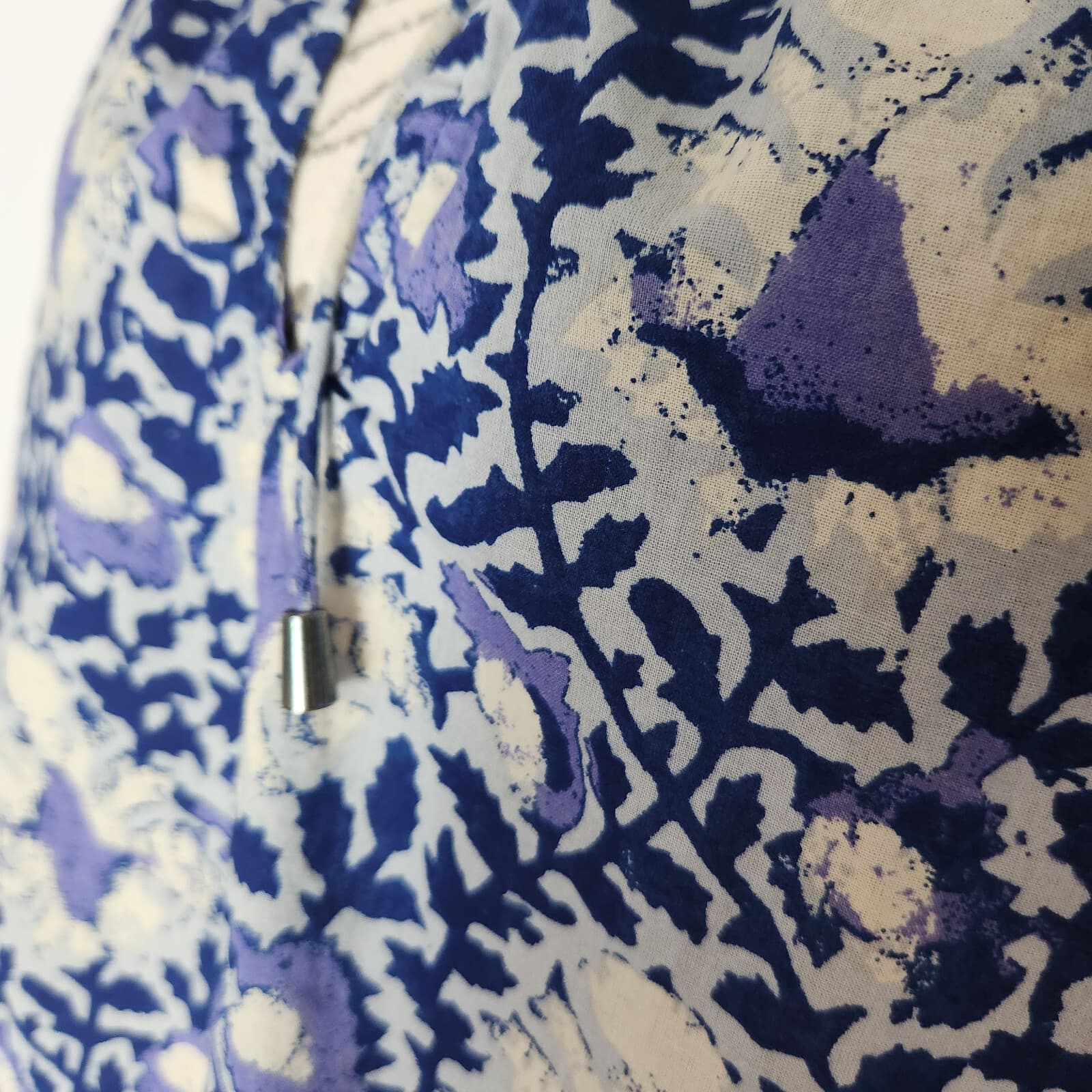 Free People Willow Printed Blouse Smock-Neck Short Puff Sleeve Blue Purple Sz.XS - Thumbnail 6