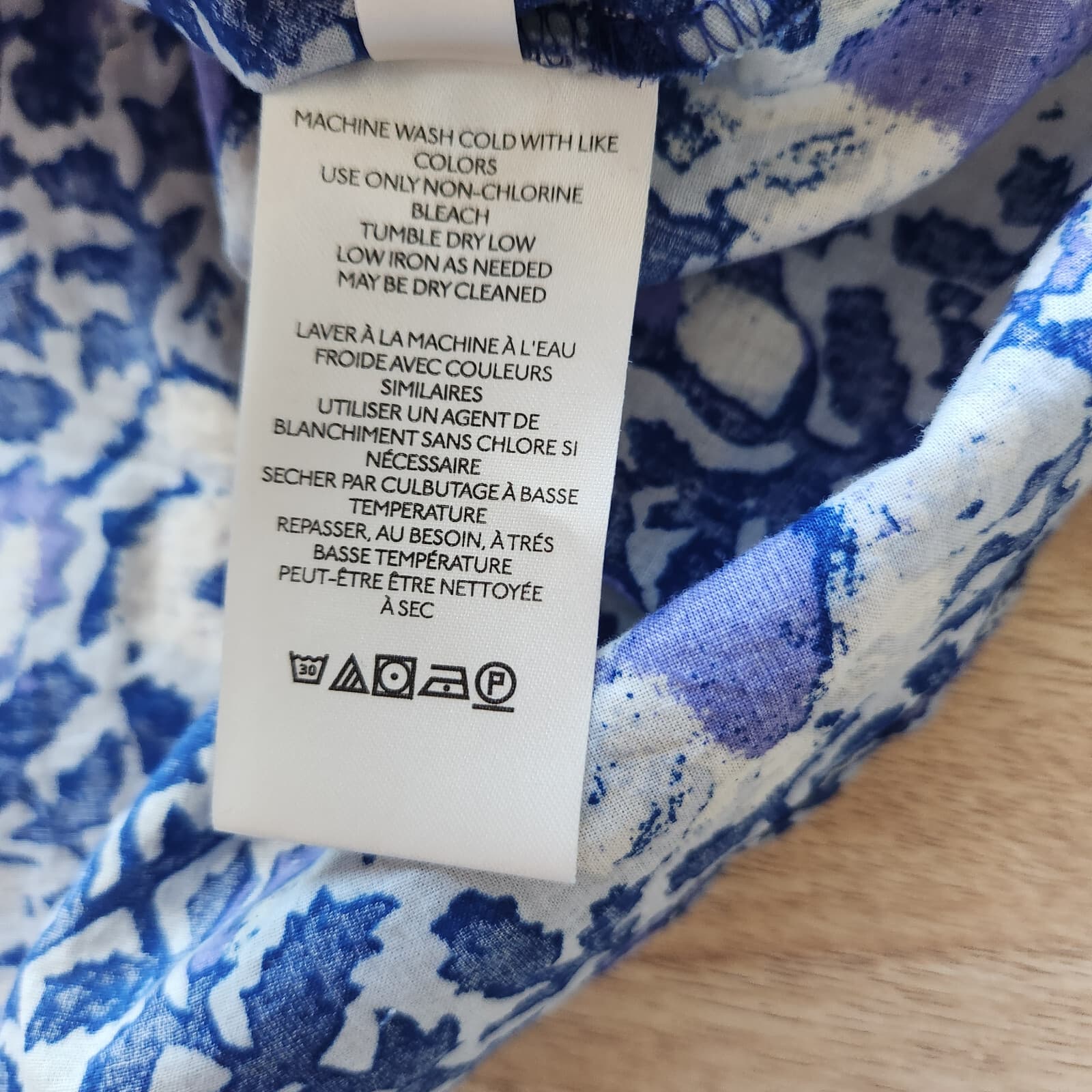 Free People Willow Printed Blouse Smock-Neck Short Puff Sleeve Blue Purple Sz.XS - Thumbnail 10
