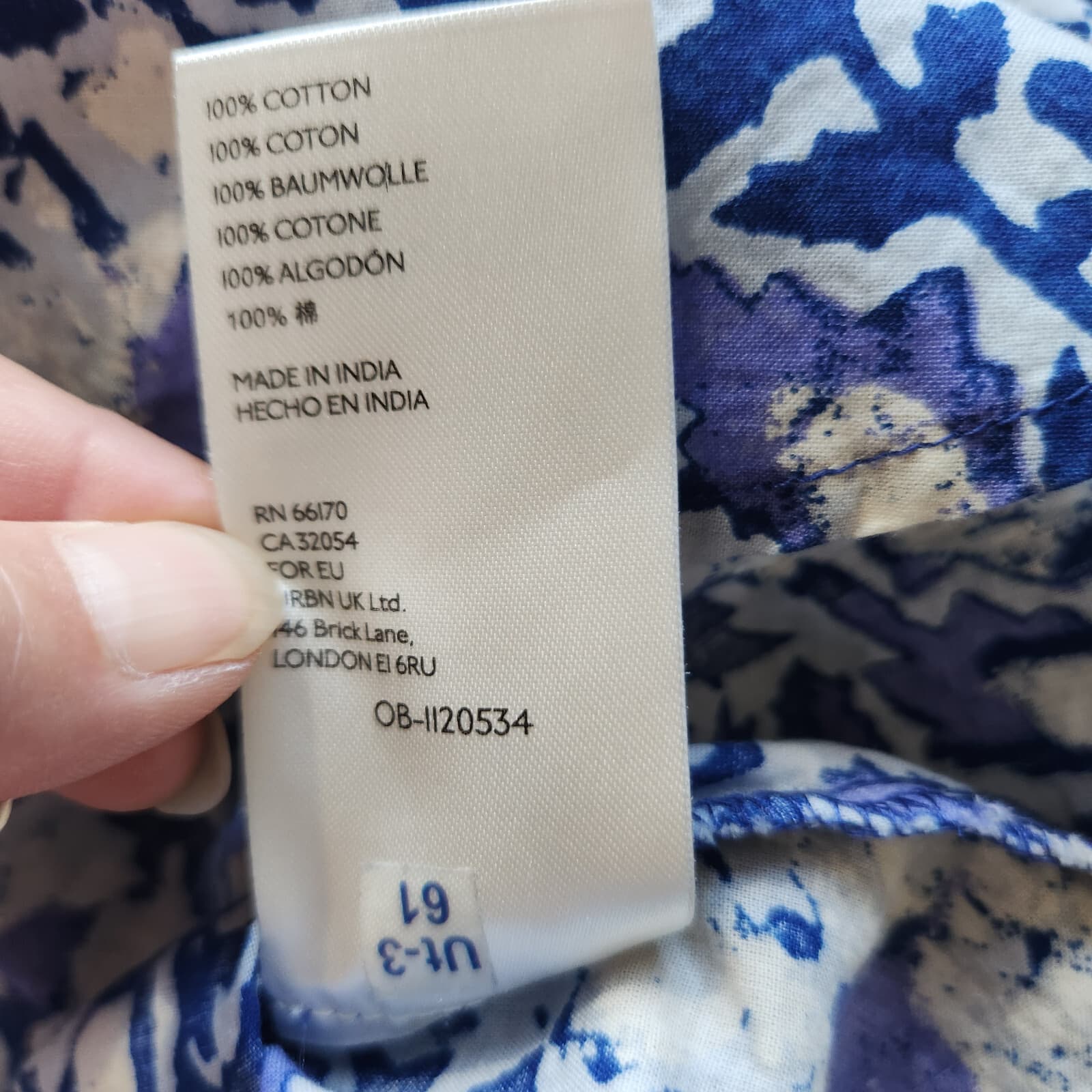 Free People Willow Printed Blouse Smock-Neck Short Puff Sleeve Blue Purple Sz.XS - Thumbnail 11