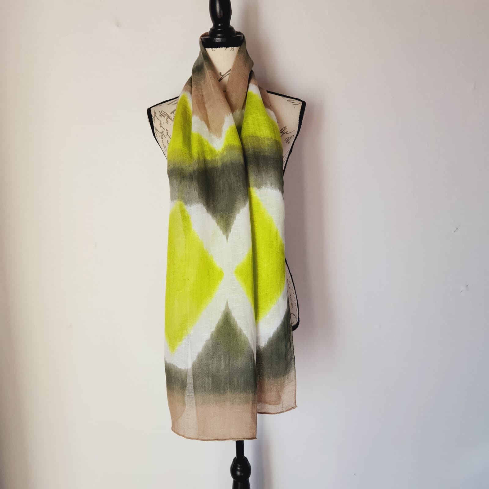NWT Chico's Cotto Ikat Straight Oblong Scarves Viscose Linen Blend 20"x72" - Thumbnail 2
