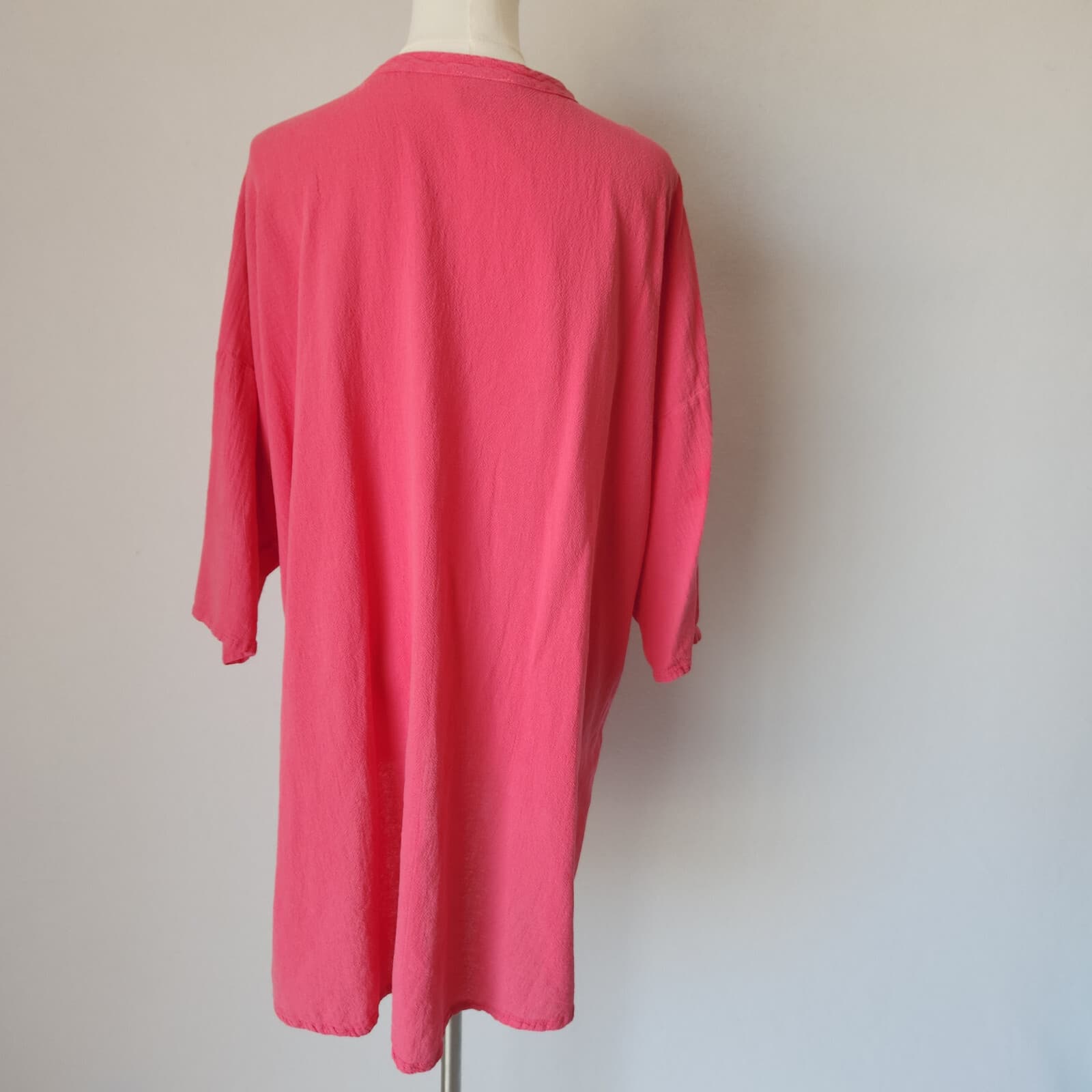 Oh My Gauze Lagenlook Open Front Kimono Hi-Low Light Jacket Pink Cotton One Size - Thumbnail 6