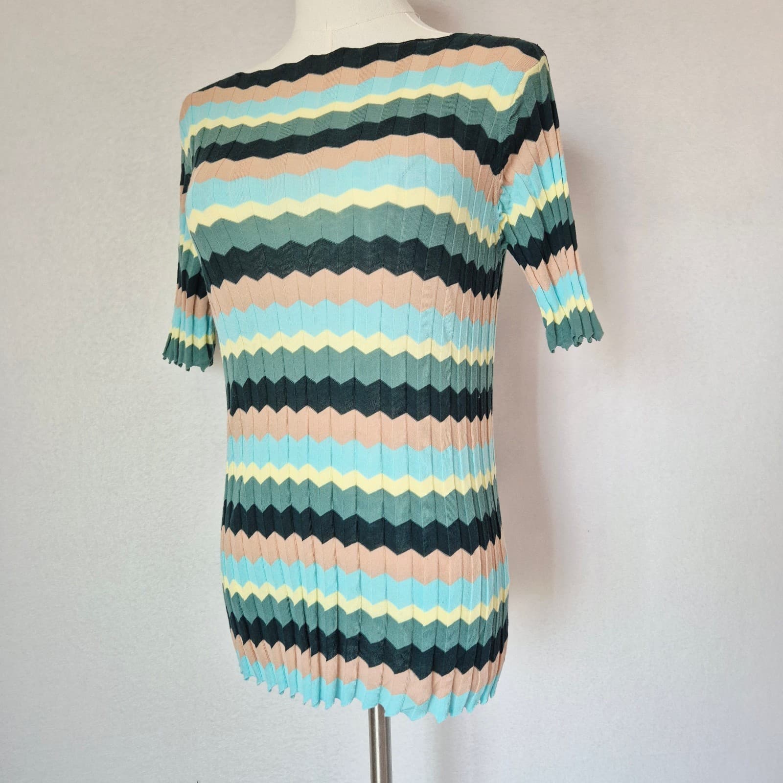 Roberto Collina Made in Italy Multicolor Chevron Knit Short Sleeve Top Women's M