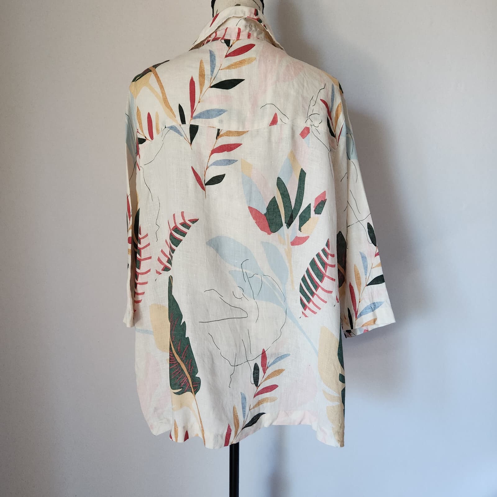 Cynthia Rowley 100% Linen Floral Tunic Popover Blouse 3/4 Sleeve Cream Womens 1X - Thumbnail 5
