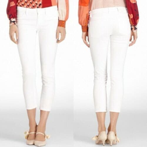 Tory Burch Cropped Skinny Jeans Zip Stretch Cotton Blend White Denim Women Sz.25