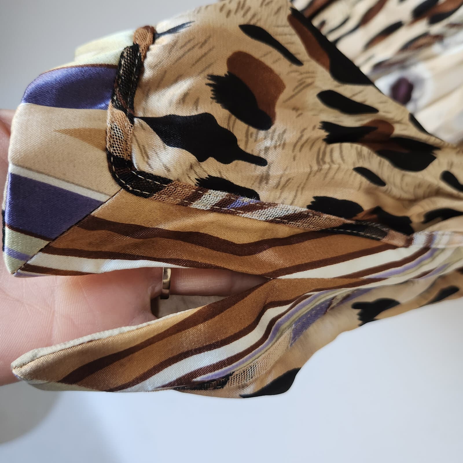 Alberto Makali Satin Crinkle Floral Leopard Blazer Jacket Brown Beige Women's M - Thumbnail 6