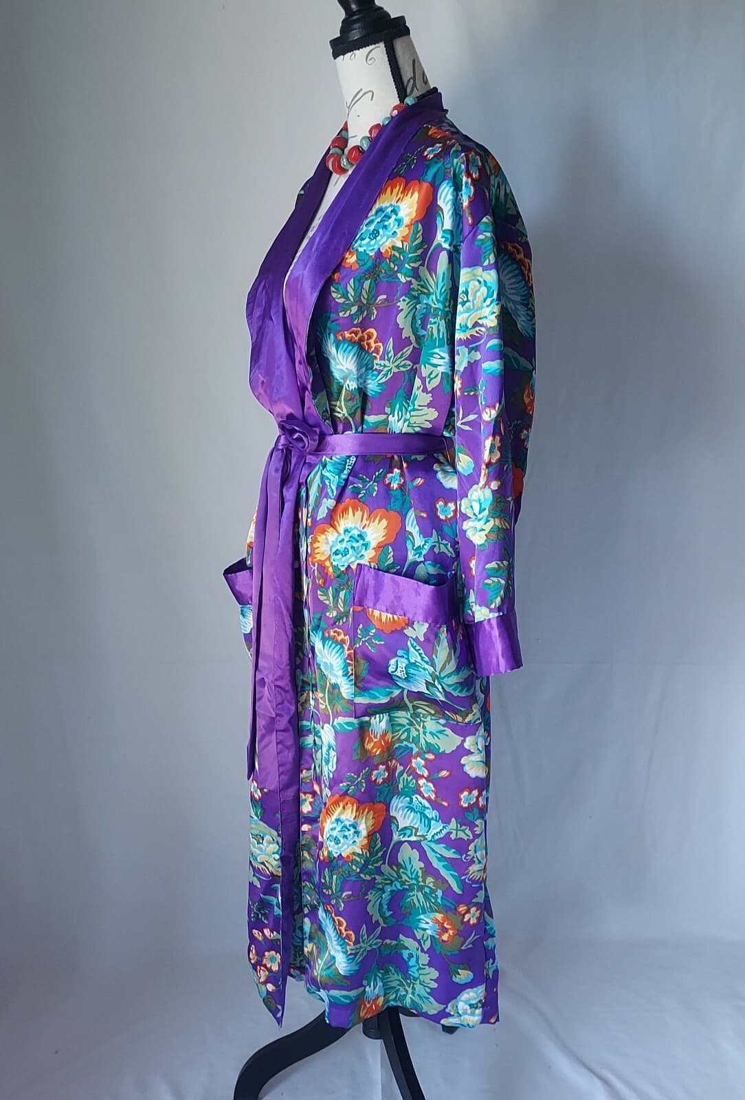 Vintage Victoria's Secret Gold Label Floral Satin Kimono Robe Multicolor Women P - Thumbnail 4