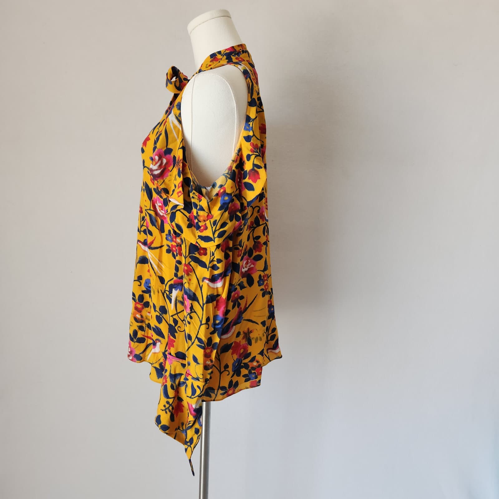Tanya Taylor Silk Floral Cold-Shoulder Blouse Halter-Tie Neck Long Sleeve Sz.6 - Thumbnail 7