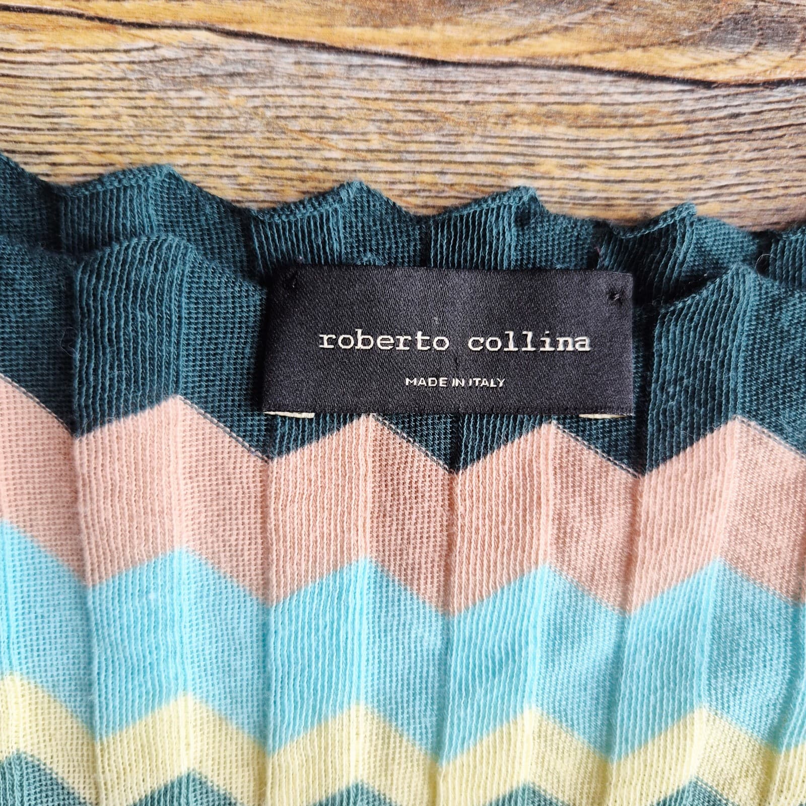 Roberto Collina Made in Italy Multicolor Chevron Knit Short Sleeve Top Women's M - Thumbnail 6