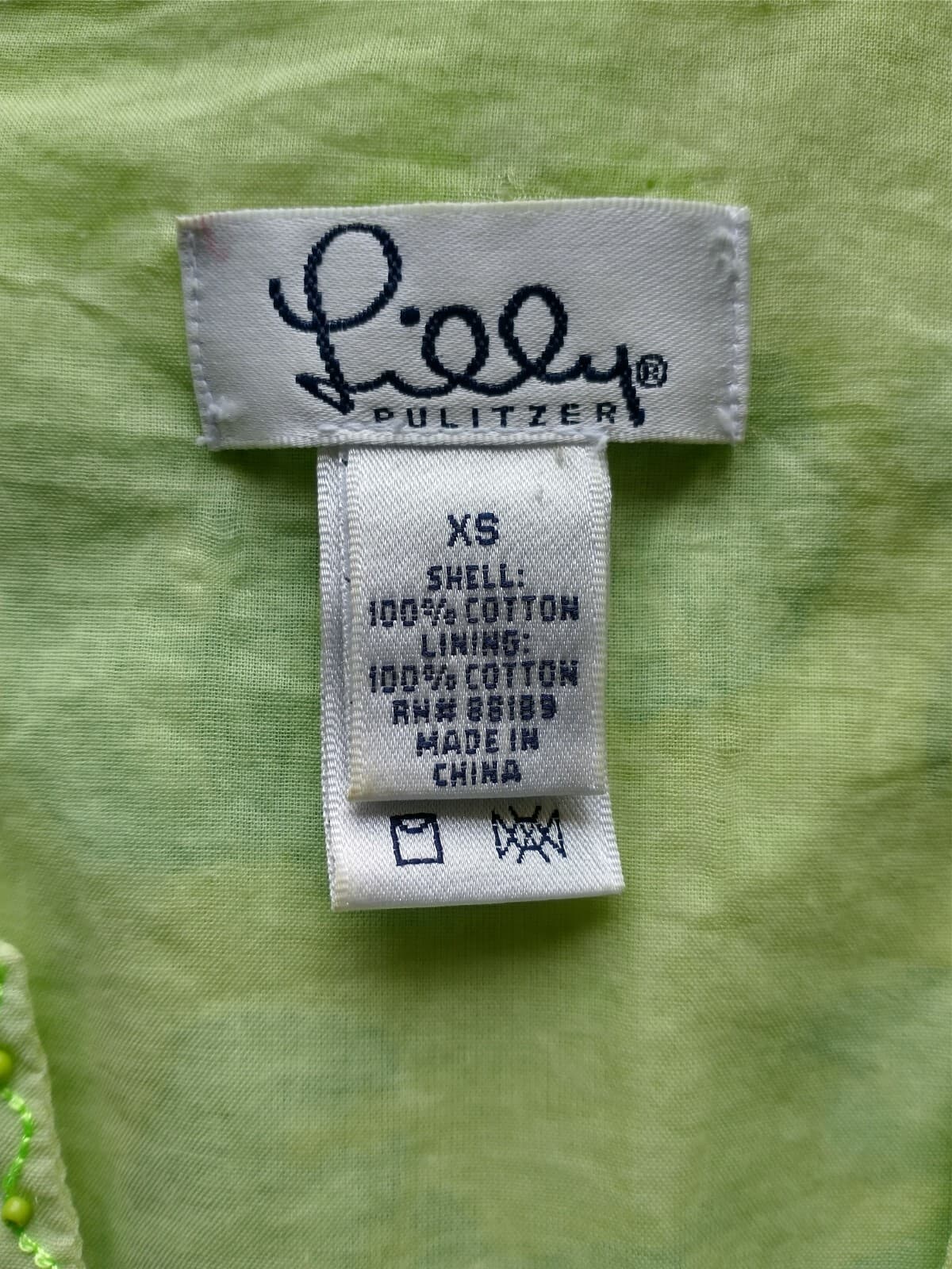 Lilly Pulitzer 100%Cotton Dress Bead Embellished Tie Back Seashell Green Blue XS - Thumbnail 9