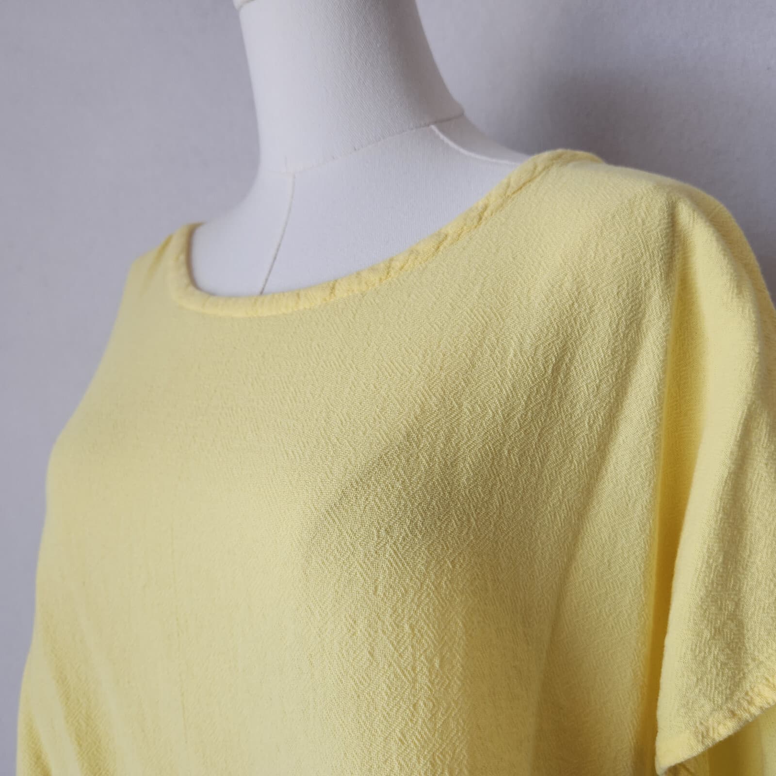 Oh My Gauze Lagenlook Asymmetrical Hem Blouse Cap Sleeve Cotton Yellow Sz.3/XXL - Thumbnail 5
