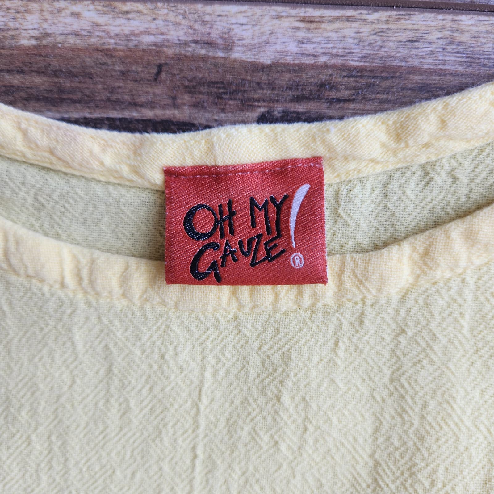 Oh My Gauze Lagenlook Asymmetrical Hem Blouse Cap Sleeve Cotton Yellow Sz.3/XXL - Thumbnail 7