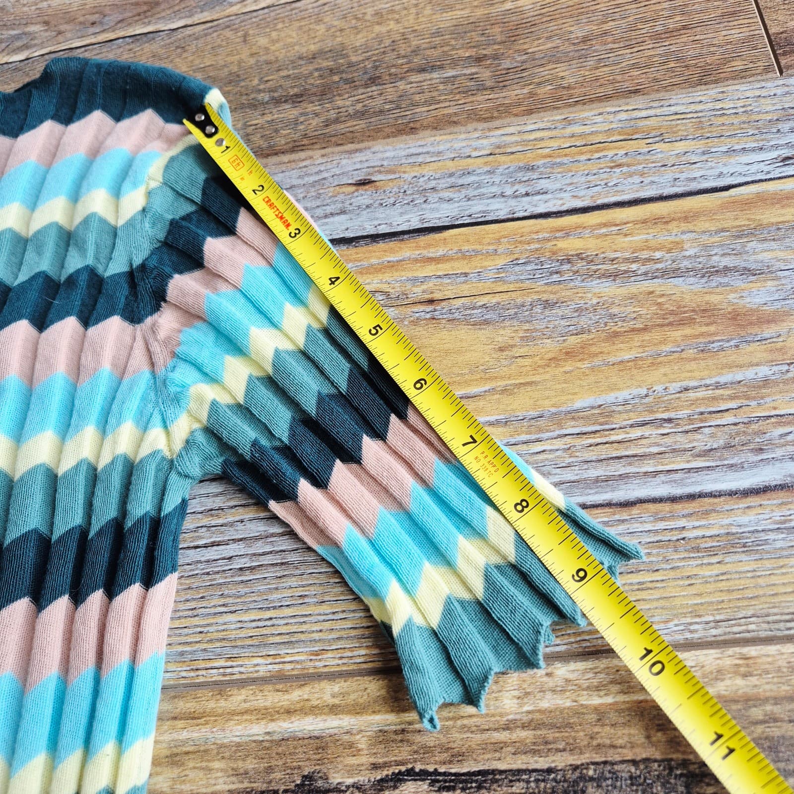 Roberto Collina Made in Italy Multicolor Chevron Knit Short Sleeve Top Women's M - Thumbnail 9