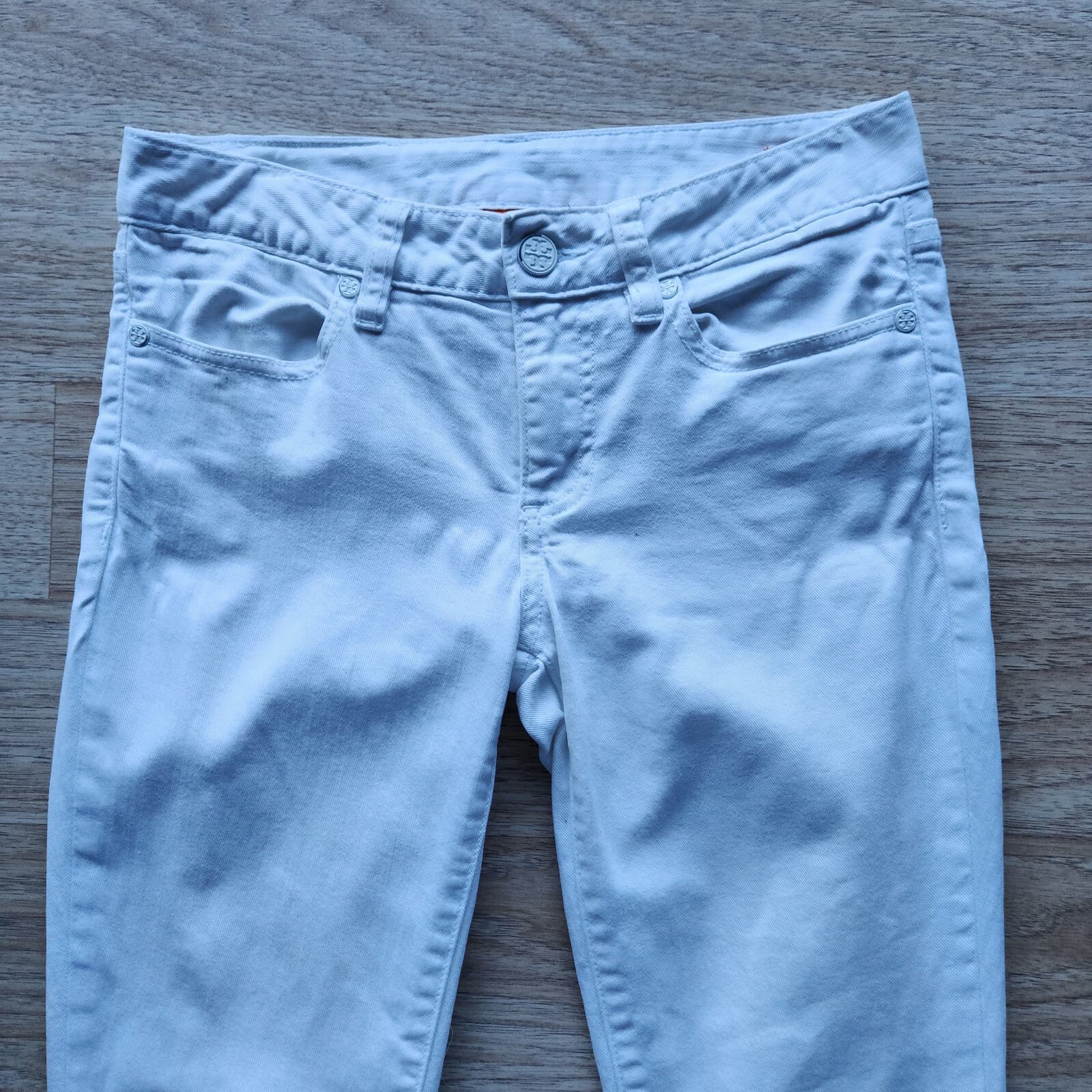 Tory Burch Cropped Skinny Jeans Zip Stretch Cotton Blend White Denim Women Sz.25 - Thumbnail 3