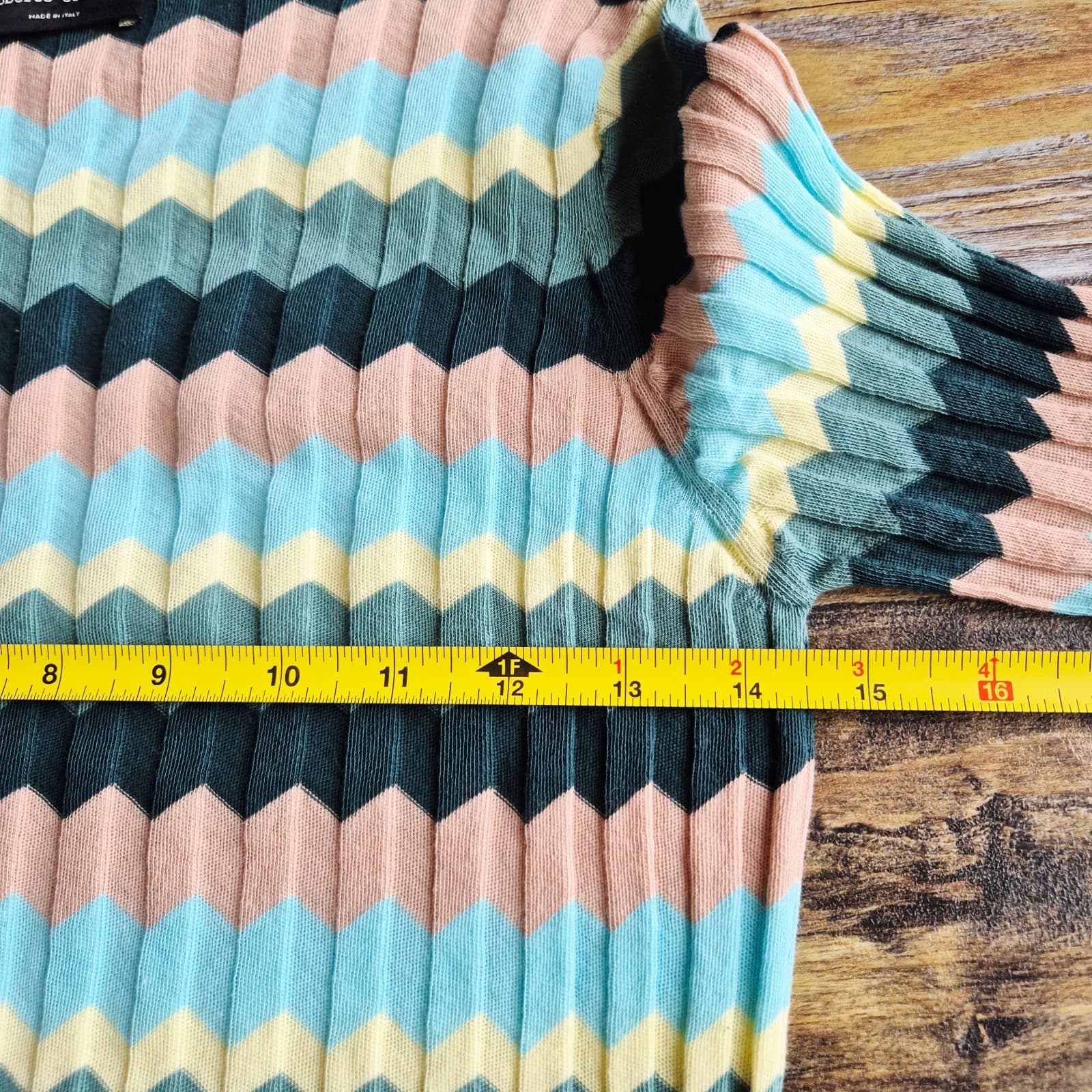 Roberto Collina Made in Italy Multicolor Chevron Knit Short Sleeve Top Women's M - Thumbnail 10