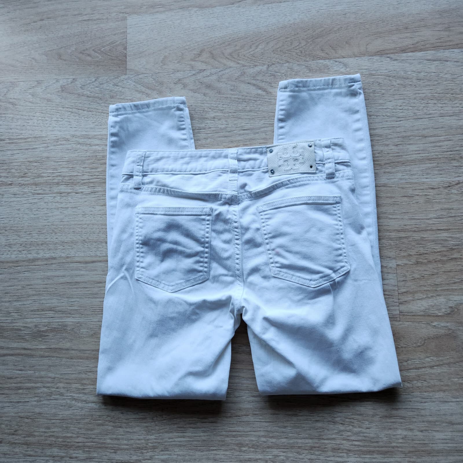 Tory Burch Cropped Skinny Jeans Zip Stretch Cotton Blend White Denim Women Sz.25 - Thumbnail 4