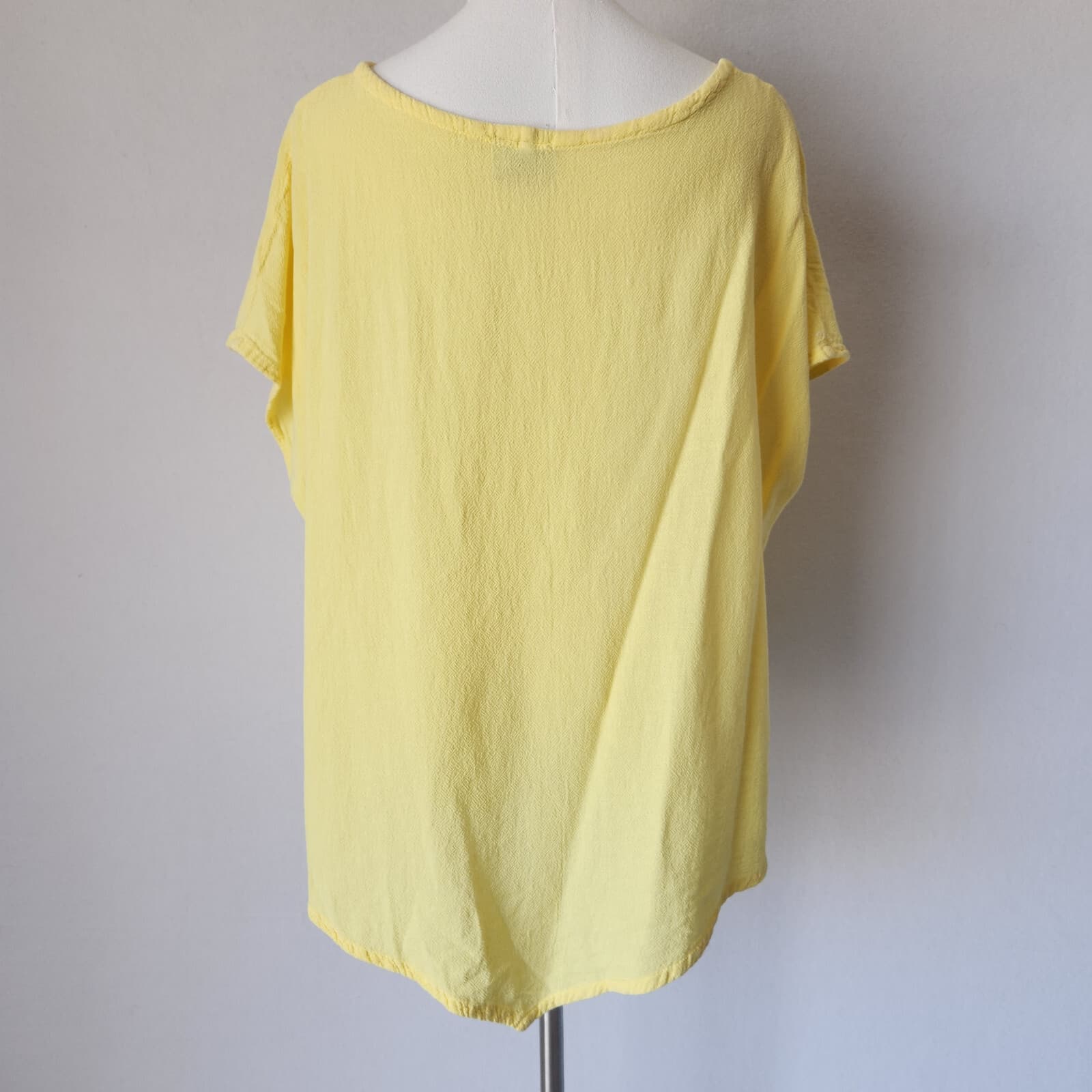 Oh My Gauze Lagenlook Asymmetrical Hem Blouse Cap Sleeve Cotton Yellow Sz.3/XXL - Thumbnail 6