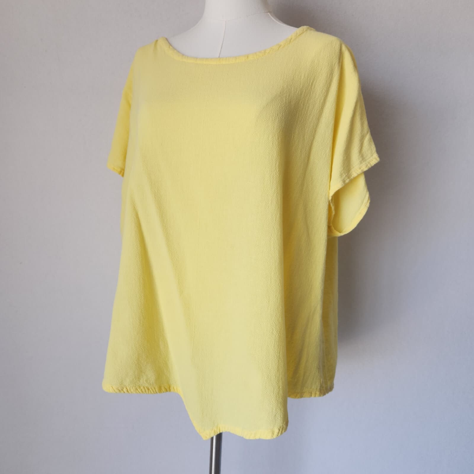 Oh My Gauze Lagenlook Asymmetrical Hem Blouse Cap Sleeve Cotton Yellow Sz.3/XXL - Thumbnail 3