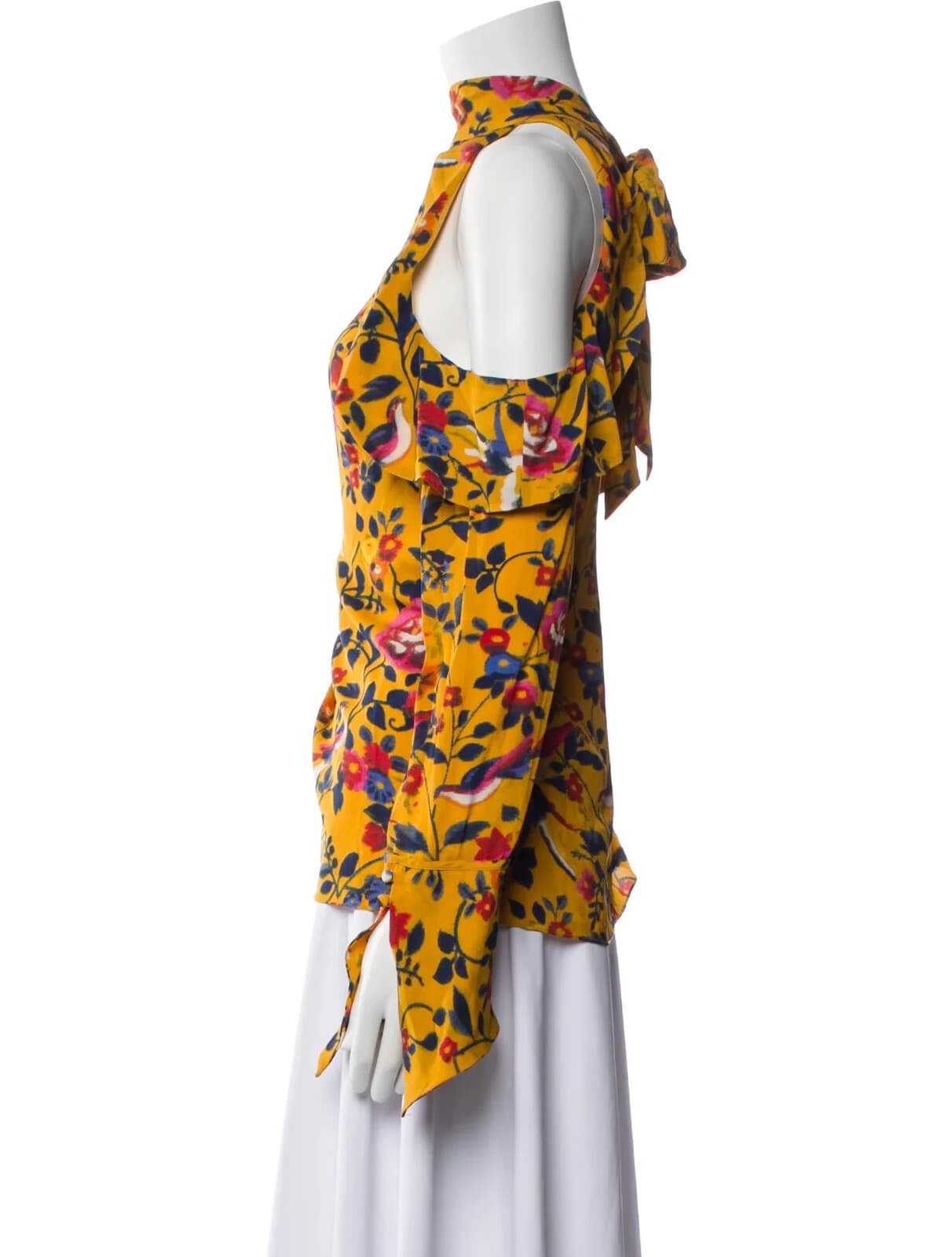 Tanya Taylor Silk Floral Cold-Shoulder Blouse Halter-Tie Neck Long Sleeve Sz.6 - Thumbnail 8