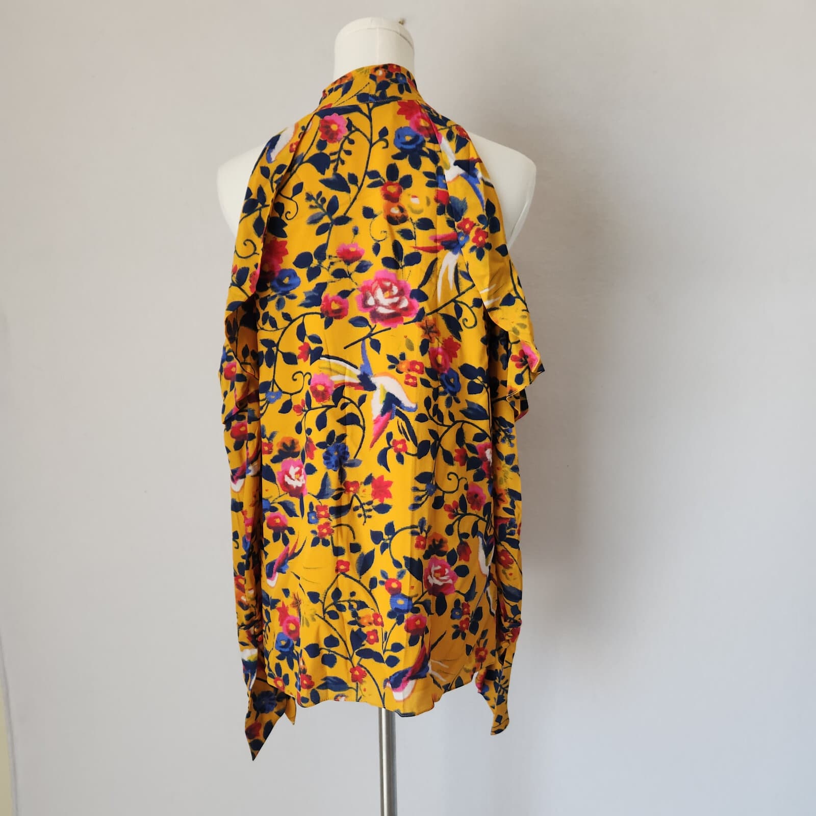Tanya Taylor Silk Floral Cold-Shoulder Blouse Halter-Tie Neck Long Sleeve Sz.6 - Thumbnail 9