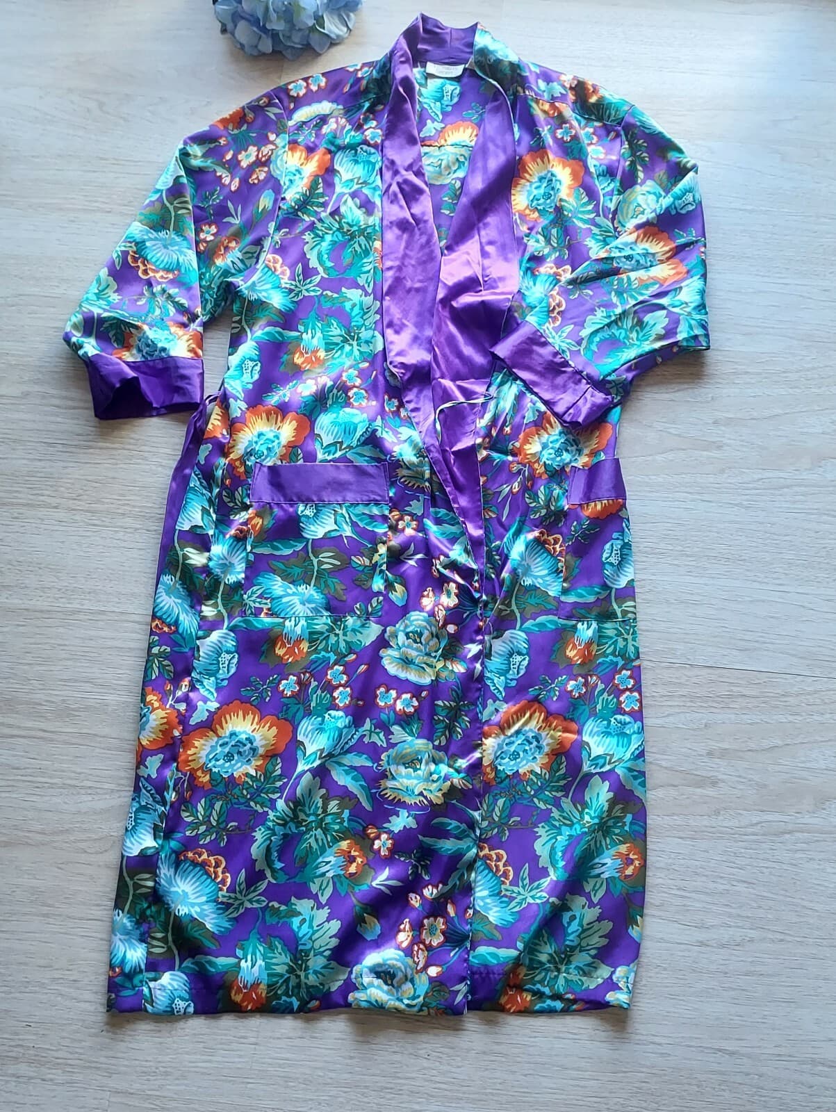 Vintage Victoria's Secret Gold Label Floral Satin Kimono Robe Multicolor Women P - Thumbnail 6