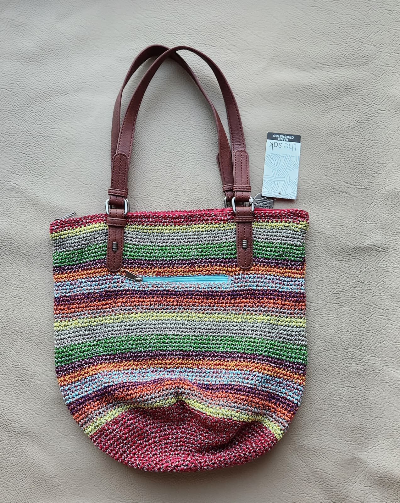 NWT The Sak $99 Alpine Hand Crocheted Bucket Shoulder Bag Tote Stripe Multicolor - Thumbnail 4