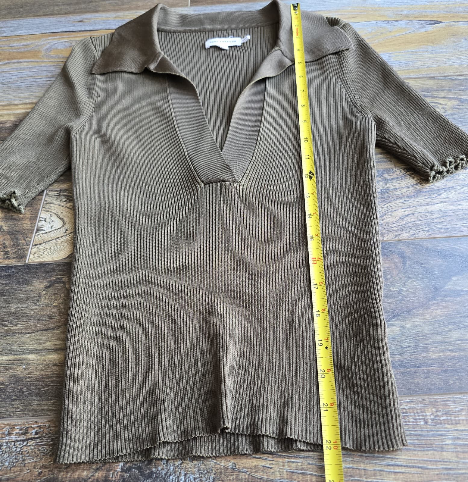 Good American Plait Rib Knit Polo Shirt Short Sleeve Stretch Green Women 2 (10) - Thumbnail 15