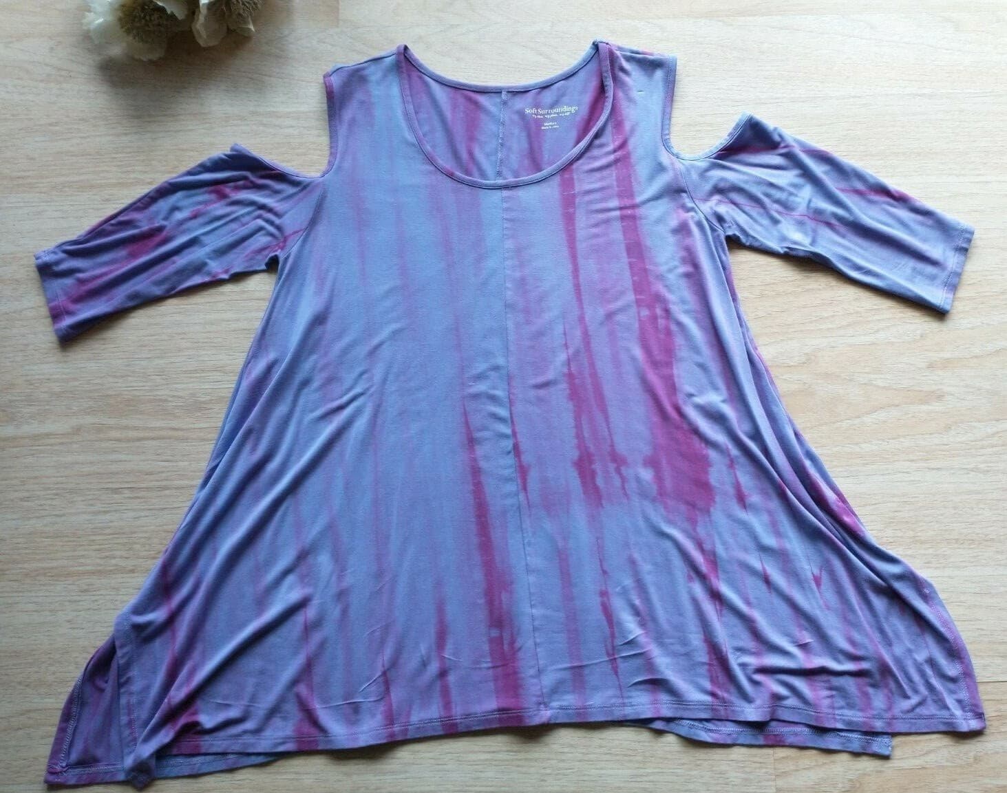 Soft Surroundings Sun Bleached Top Cold Shoulder 3/4Sleeve Purple Tie-Dye Sz.M - Thumbnail 3