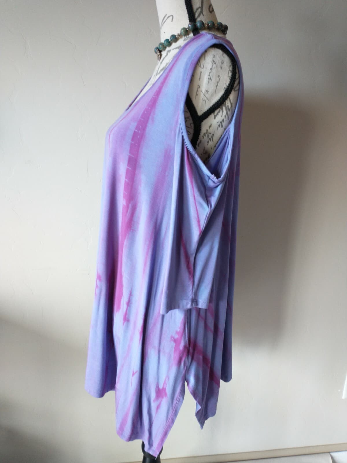 Soft Surroundings Sun Bleached Top Cold Shoulder 3/4Sleeve Purple Tie-Dye Sz.M - Thumbnail 4