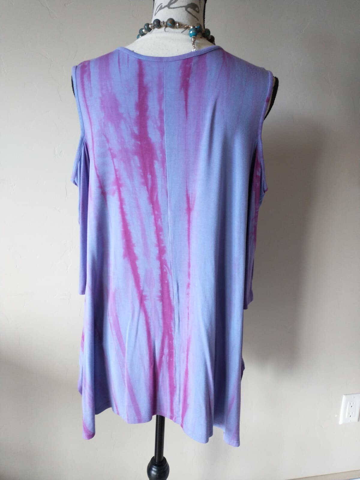 Soft Surroundings Sun Bleached Top Cold Shoulder 3/4Sleeve Purple Tie-Dye Sz.M - Thumbnail 5